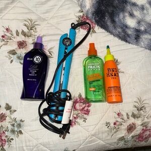 Ceramic Blue Hair Straightener with Hair Care Lot
